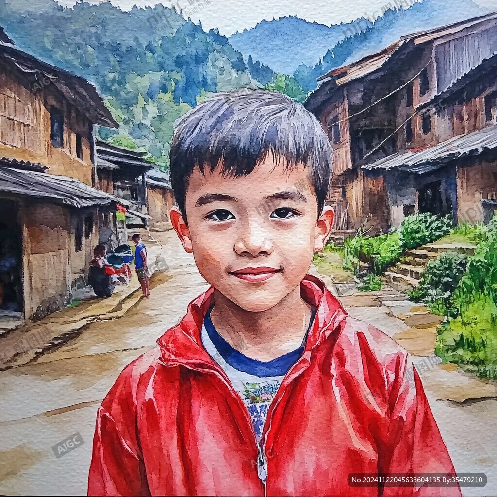 原創水彩少數名族風光