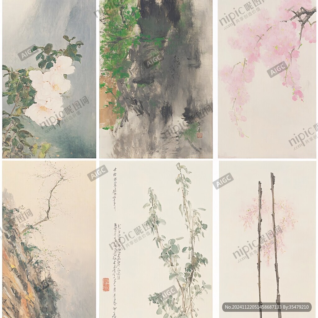 寫意山水花開四季