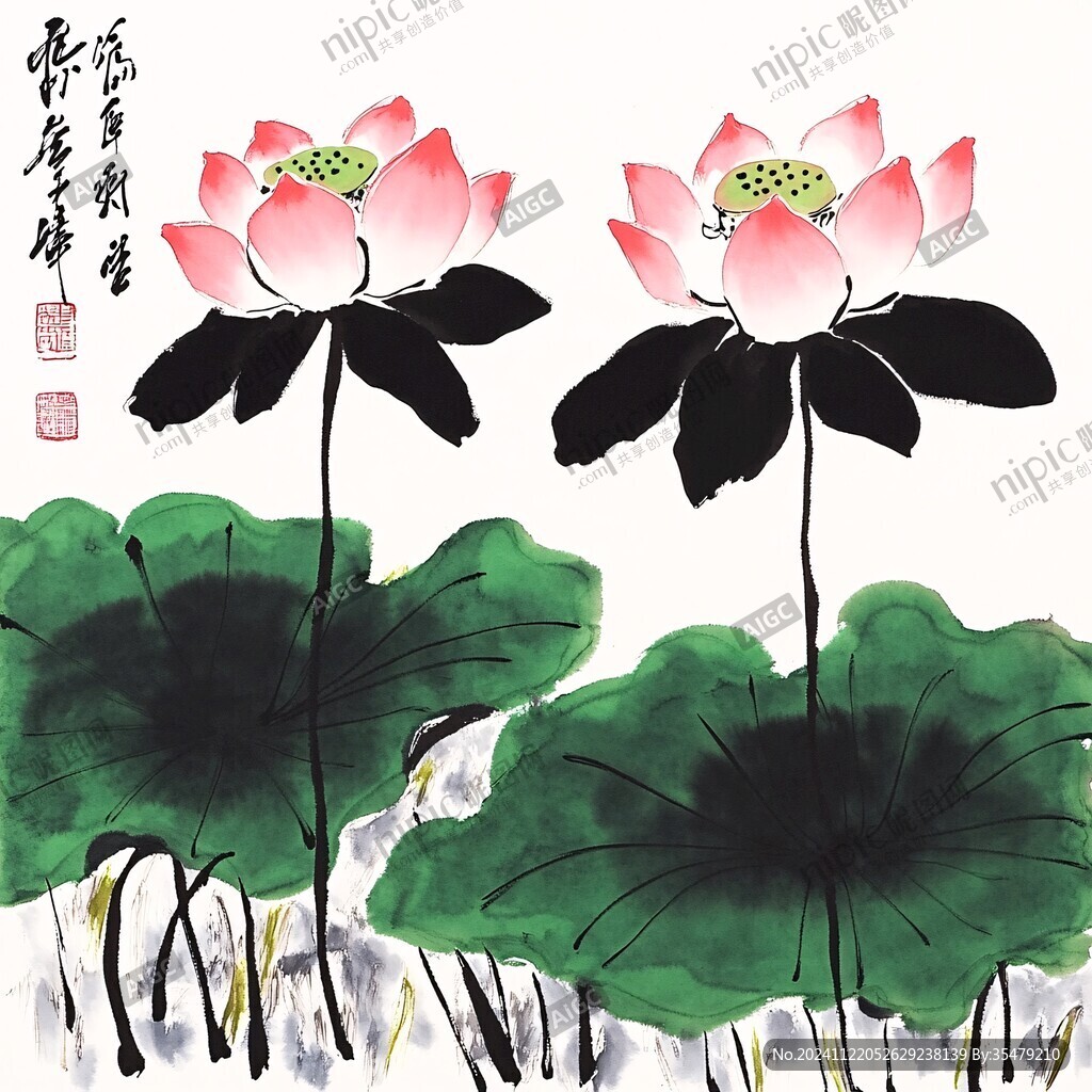 手繪并蒂蓮