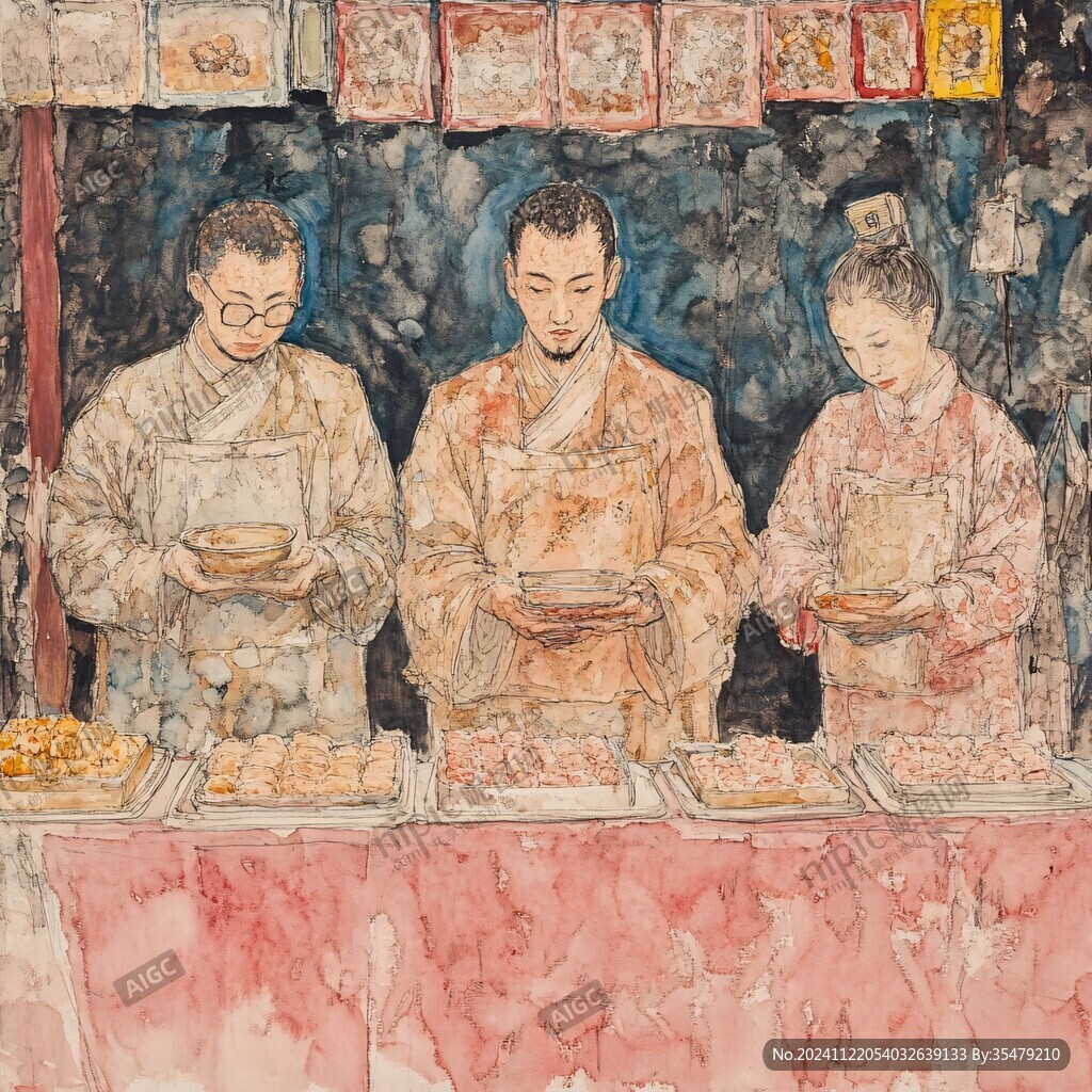 小吃攤版畫
