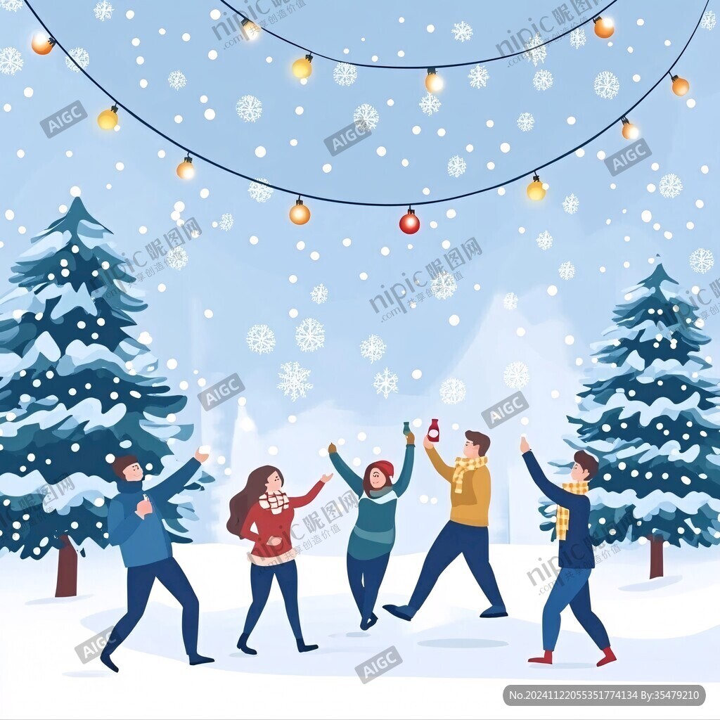 打雪仗插畫