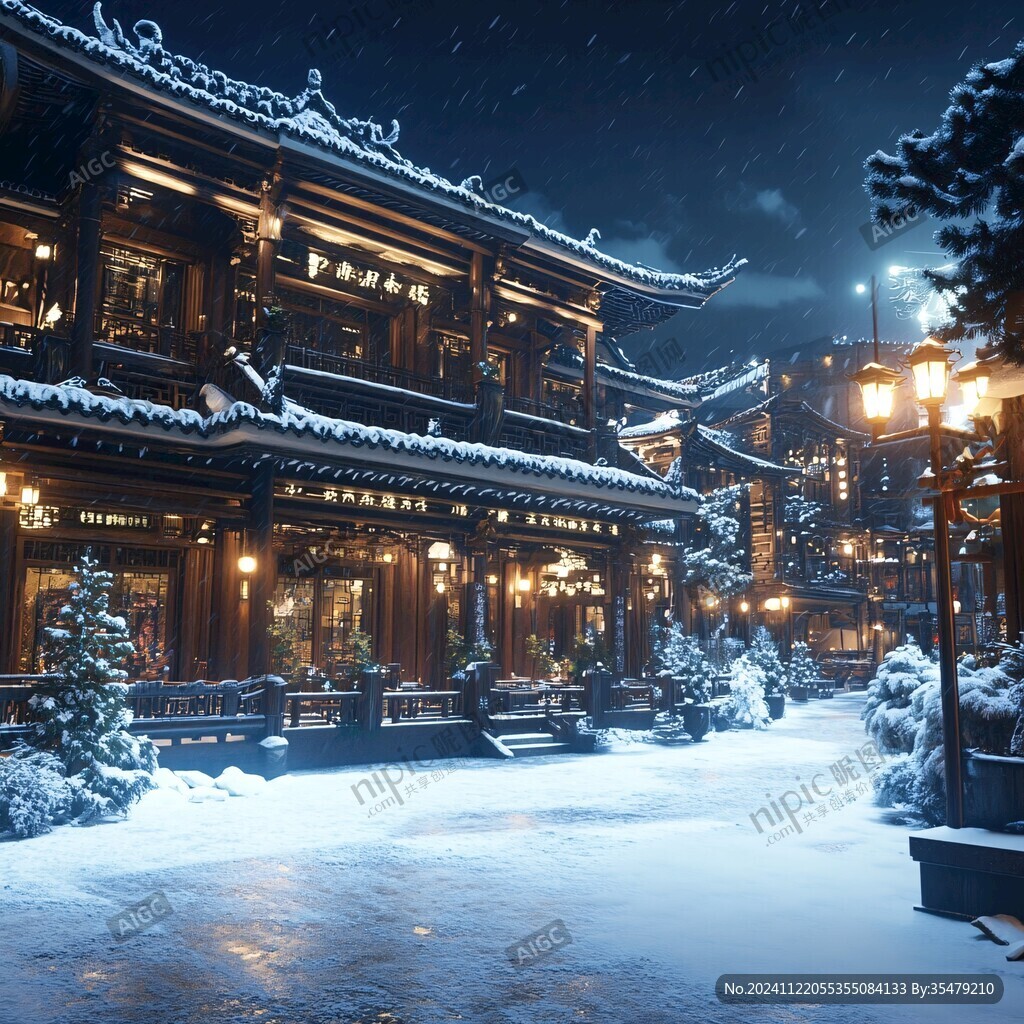 亭臺樓閣雪景