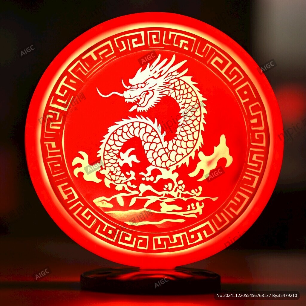 龍年圓鏡設計圖案