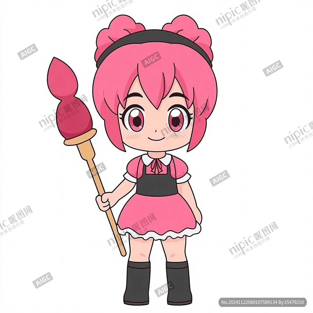 卡通粉色頭發小女孩