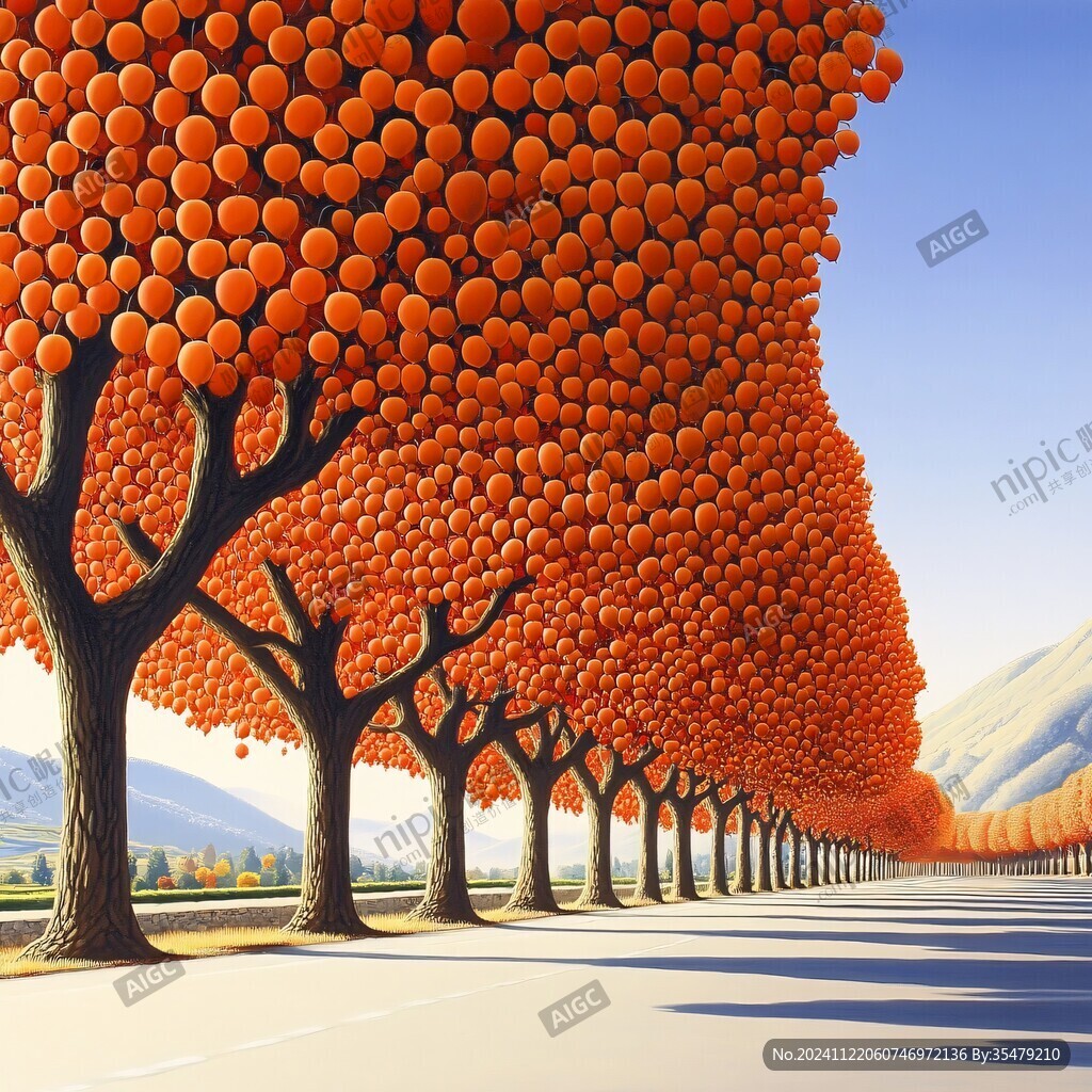 柿樹背景插畫