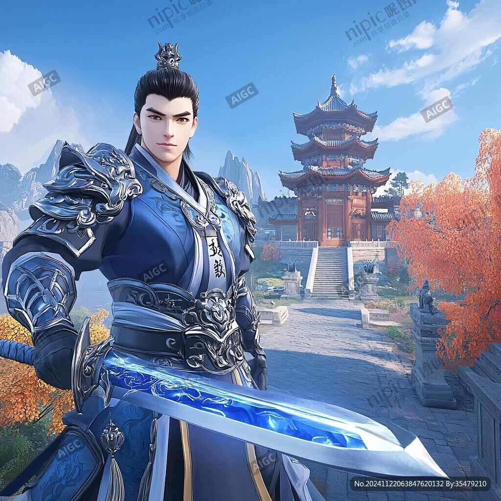 藍地五爪金龍騎射服裝