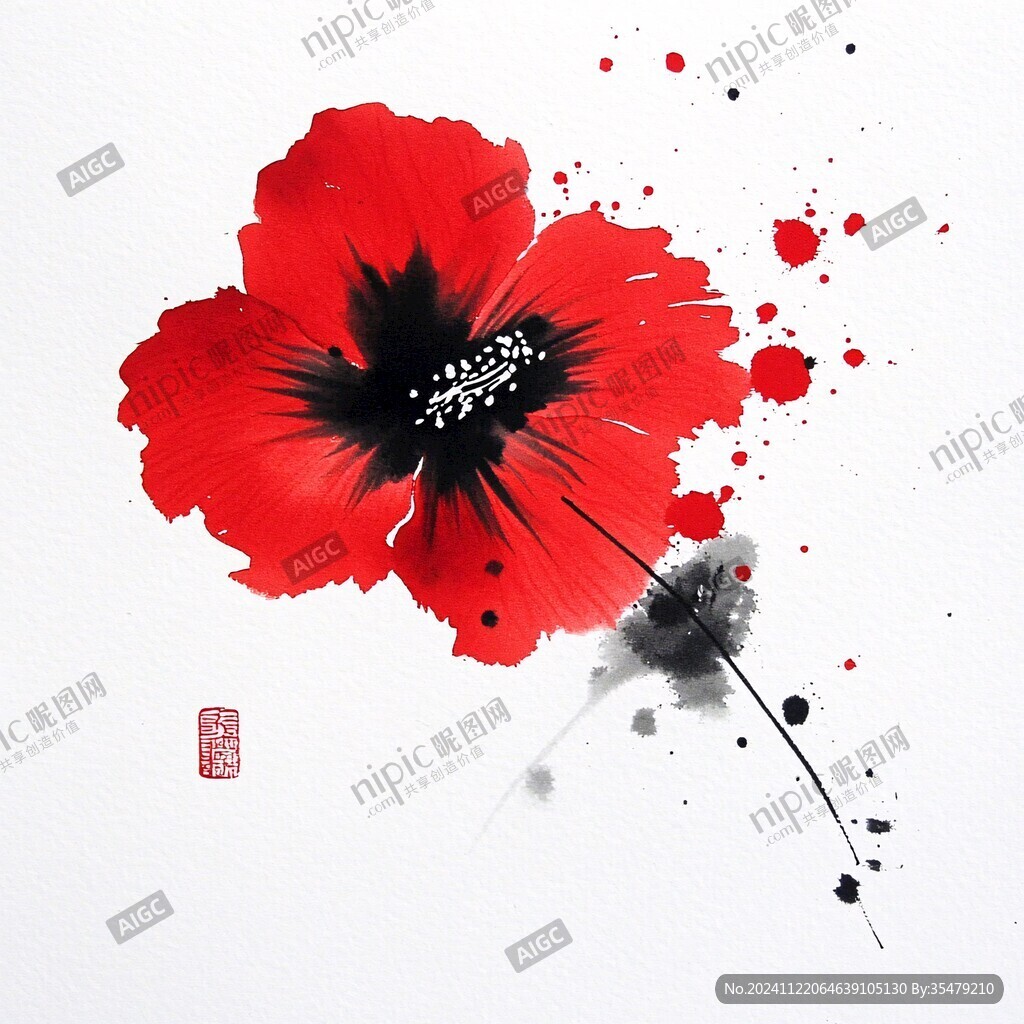 水墨紅小紅花