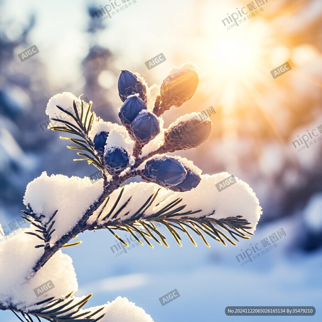 積雪陽光樹枝