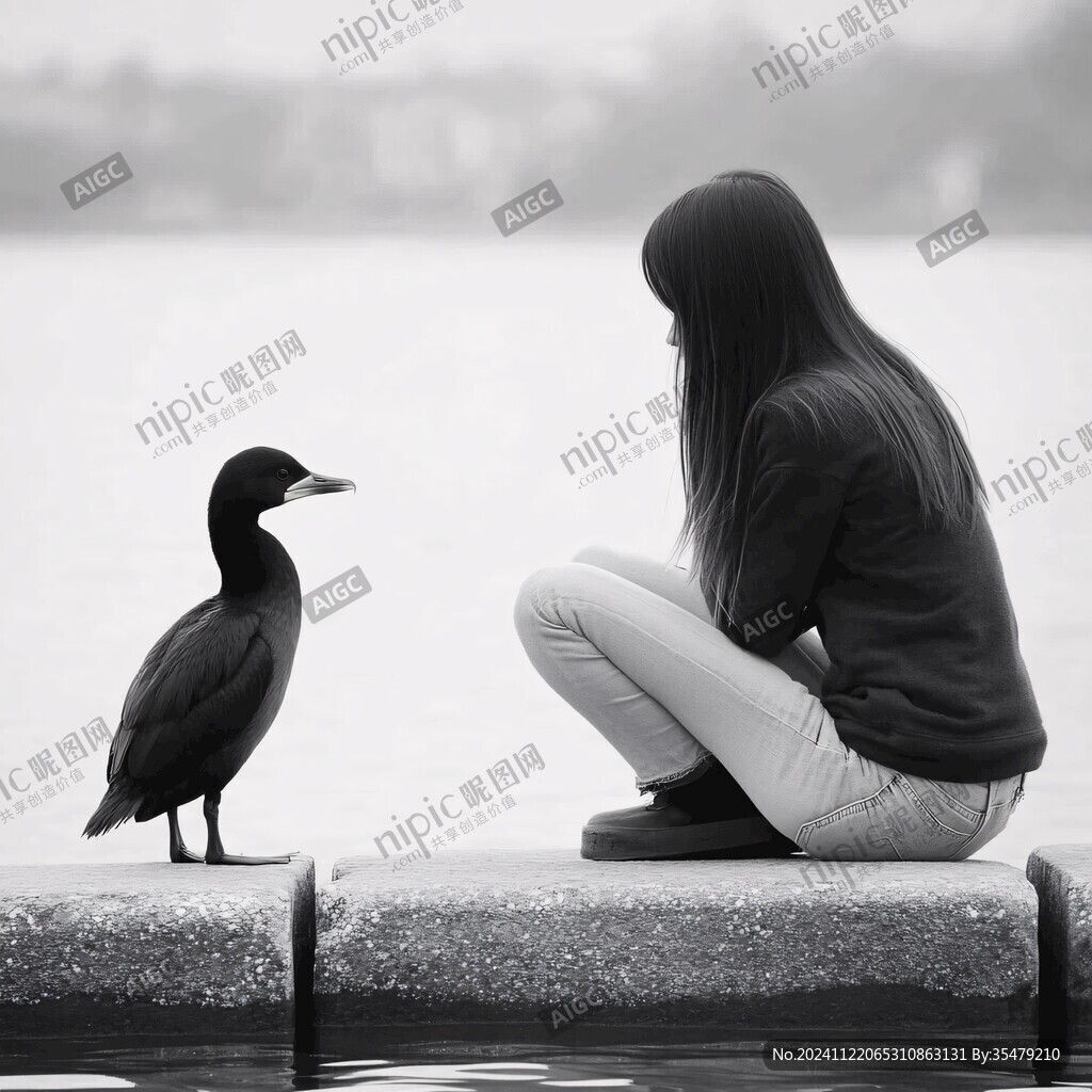 湖邊少女背影