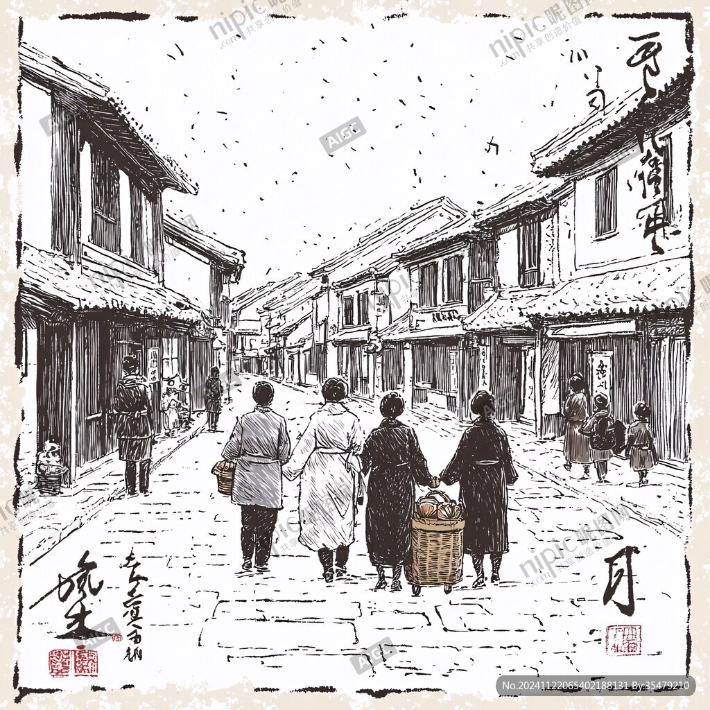 木版插畫吉田街道
