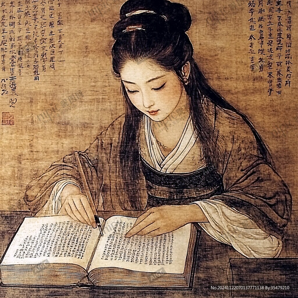 仕女讀書圖