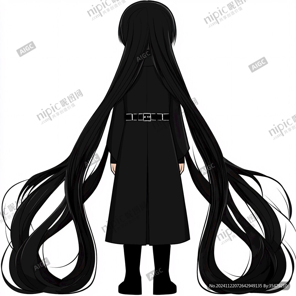 長黑發插畫