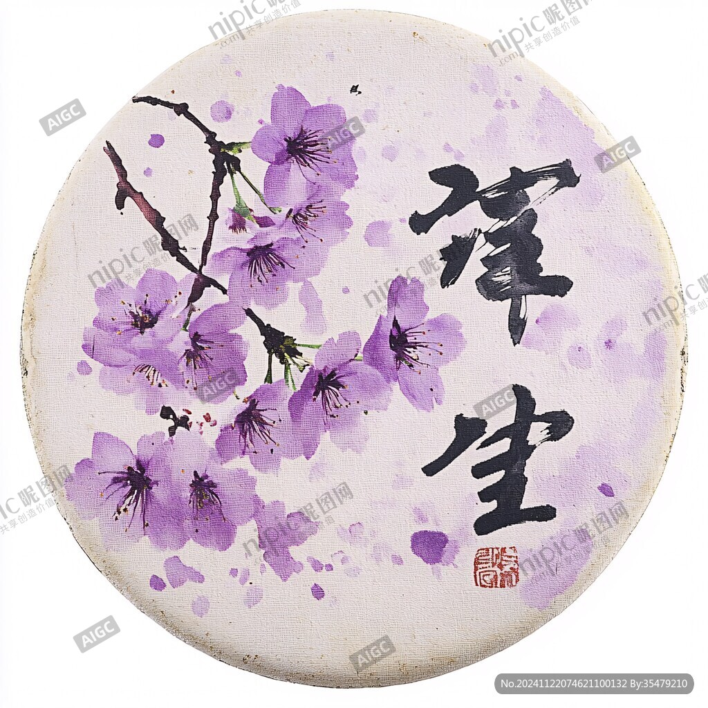 水彩紫藤花團扇