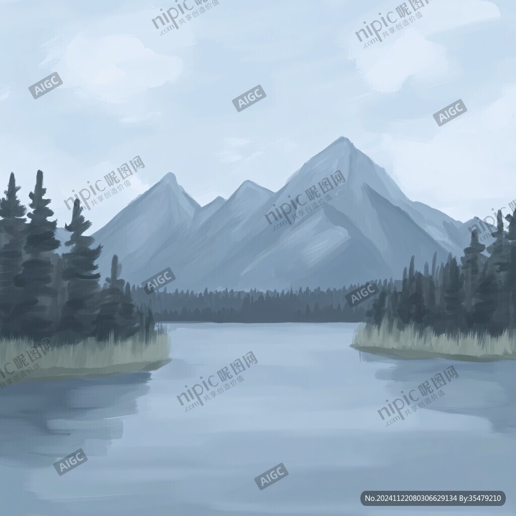 山湖插畫