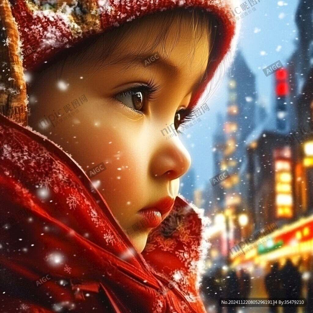 小孩看雪