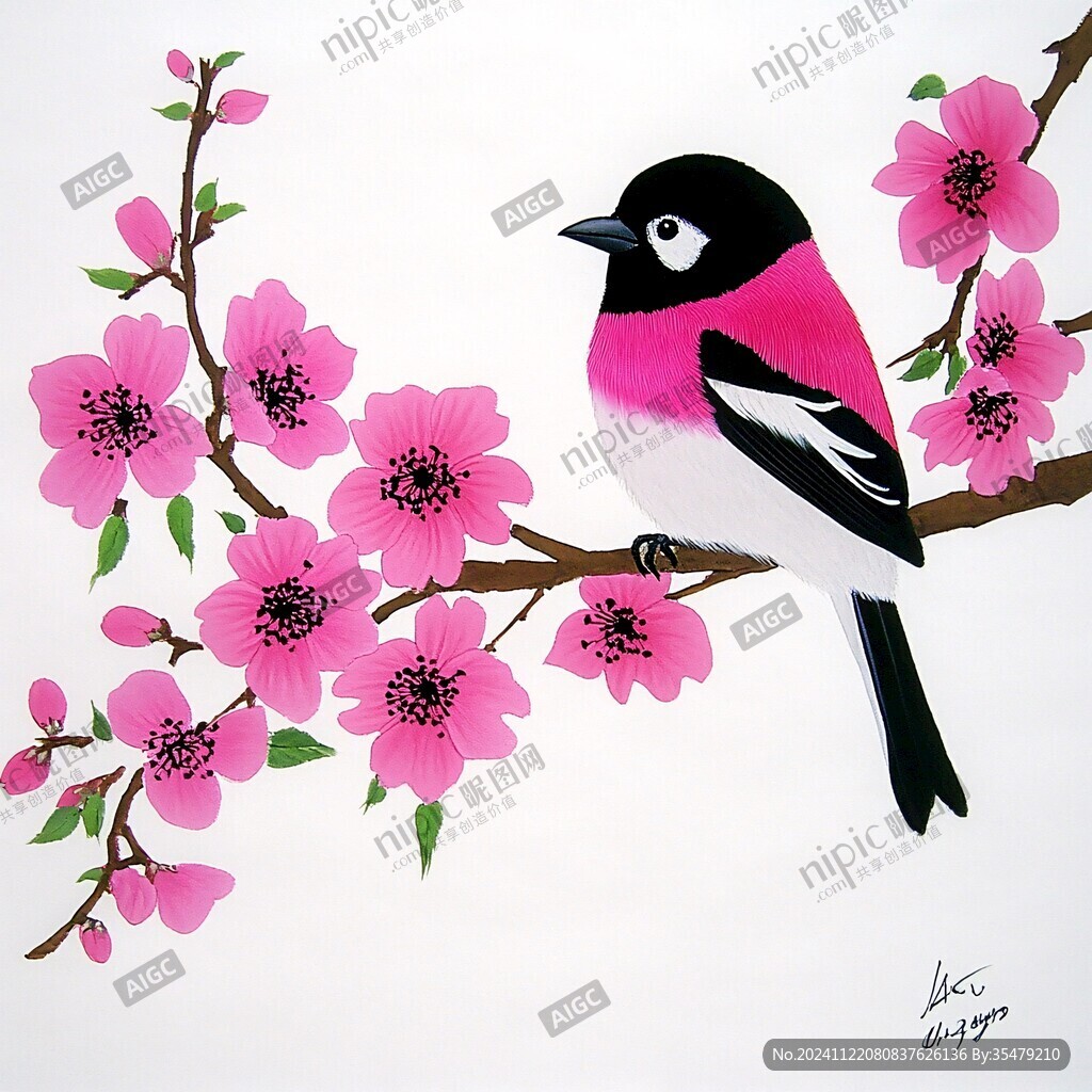 桃花小鳥裝飾畫