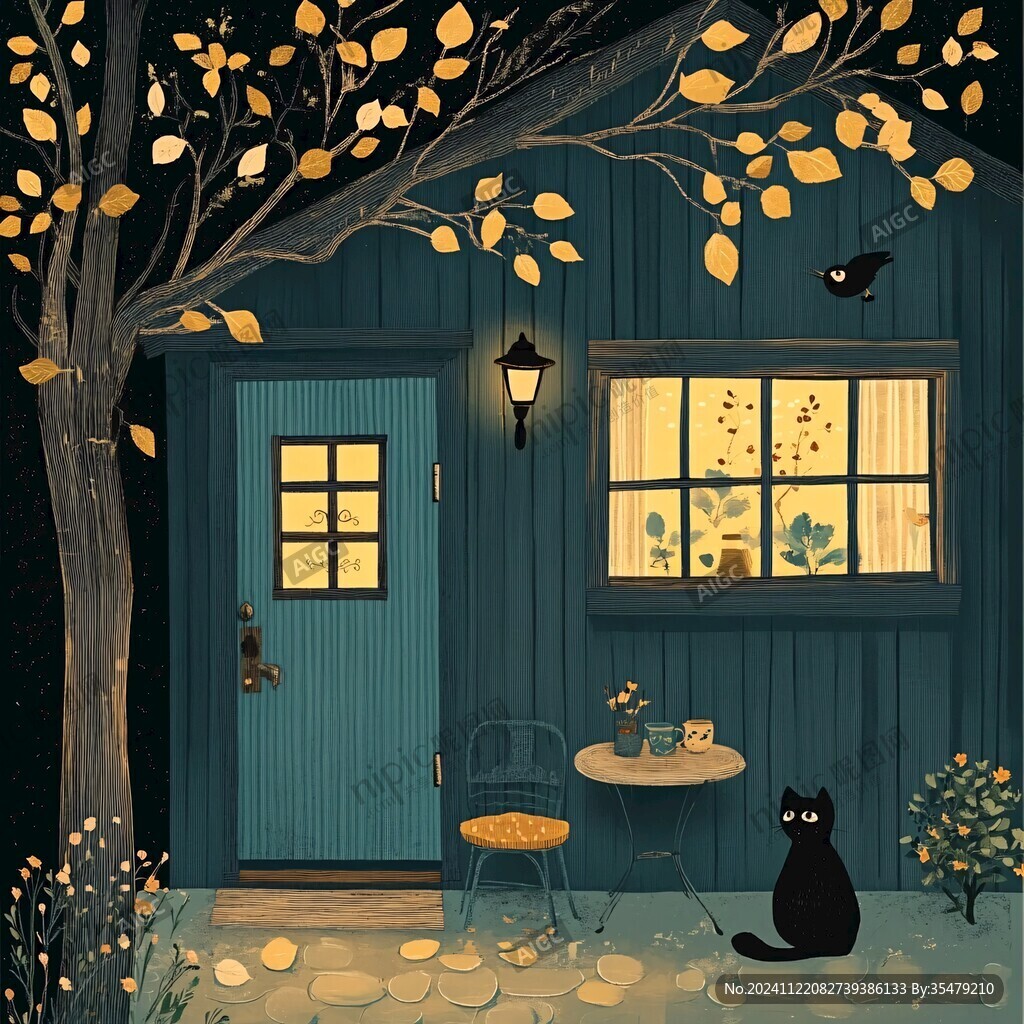 夜晚貓咪插畫(huà)