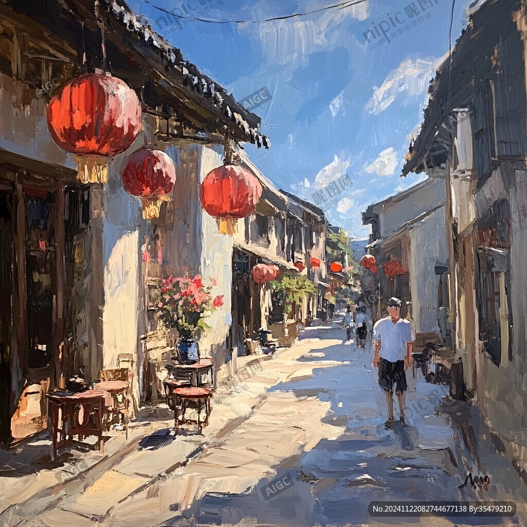油畫古街巷