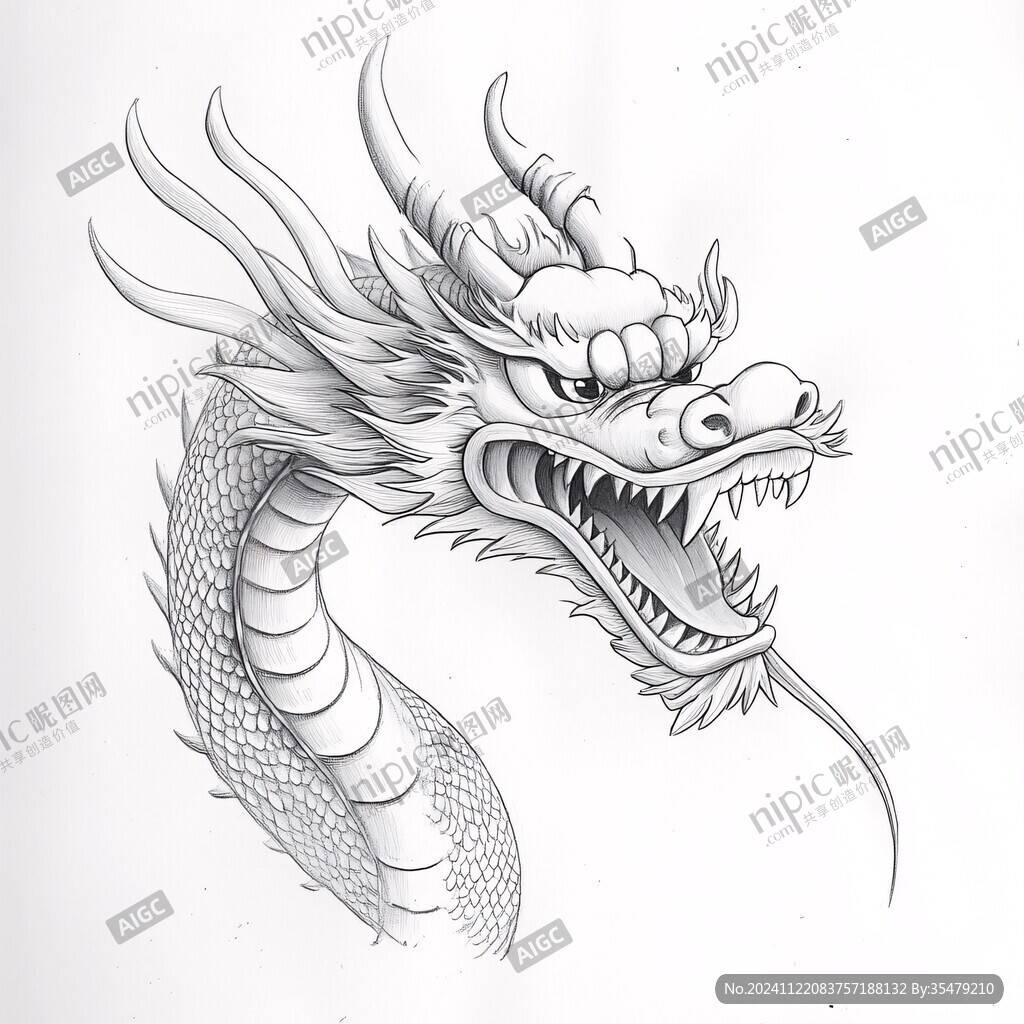 線描簡約版龍抬頭