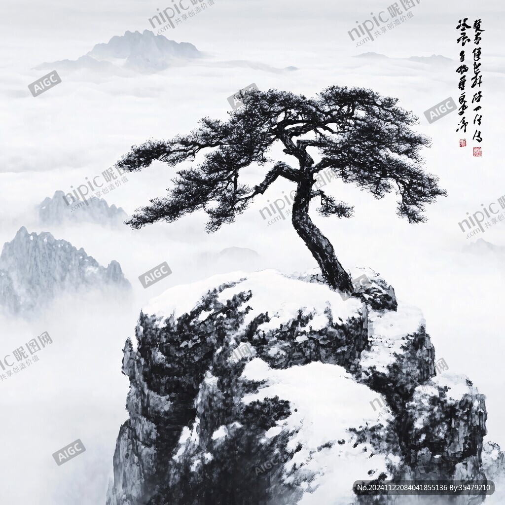 水墨迎客松