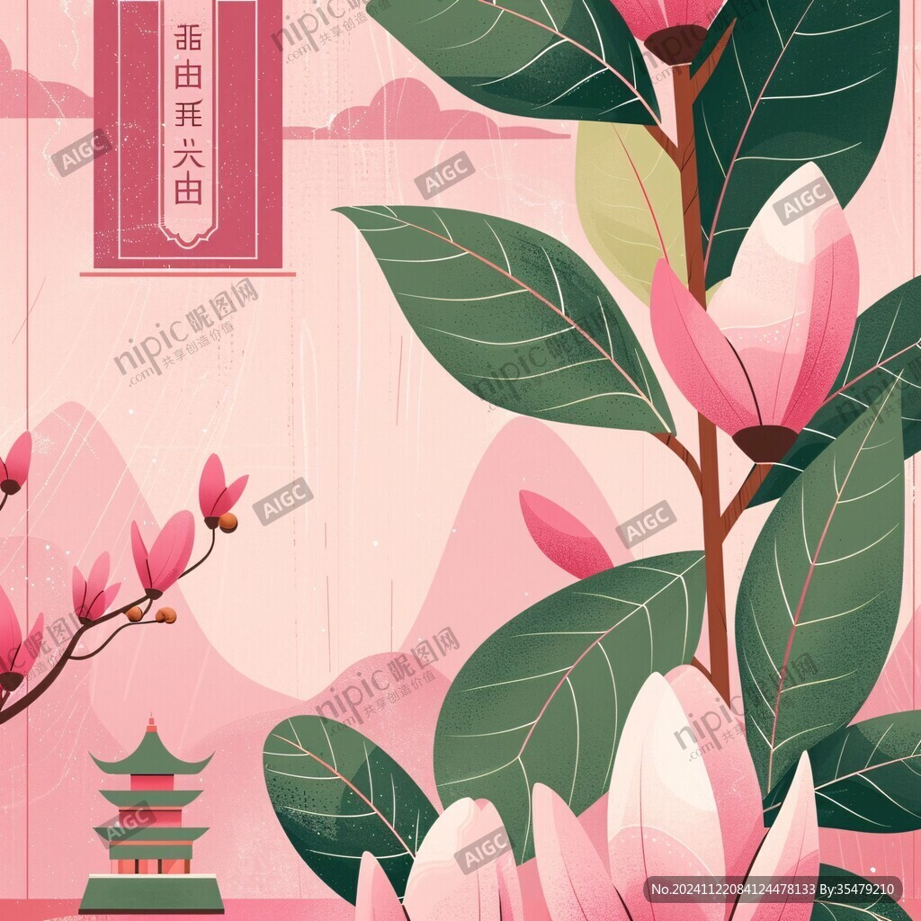 情人節(jié)海報(bào)招桃花插畫