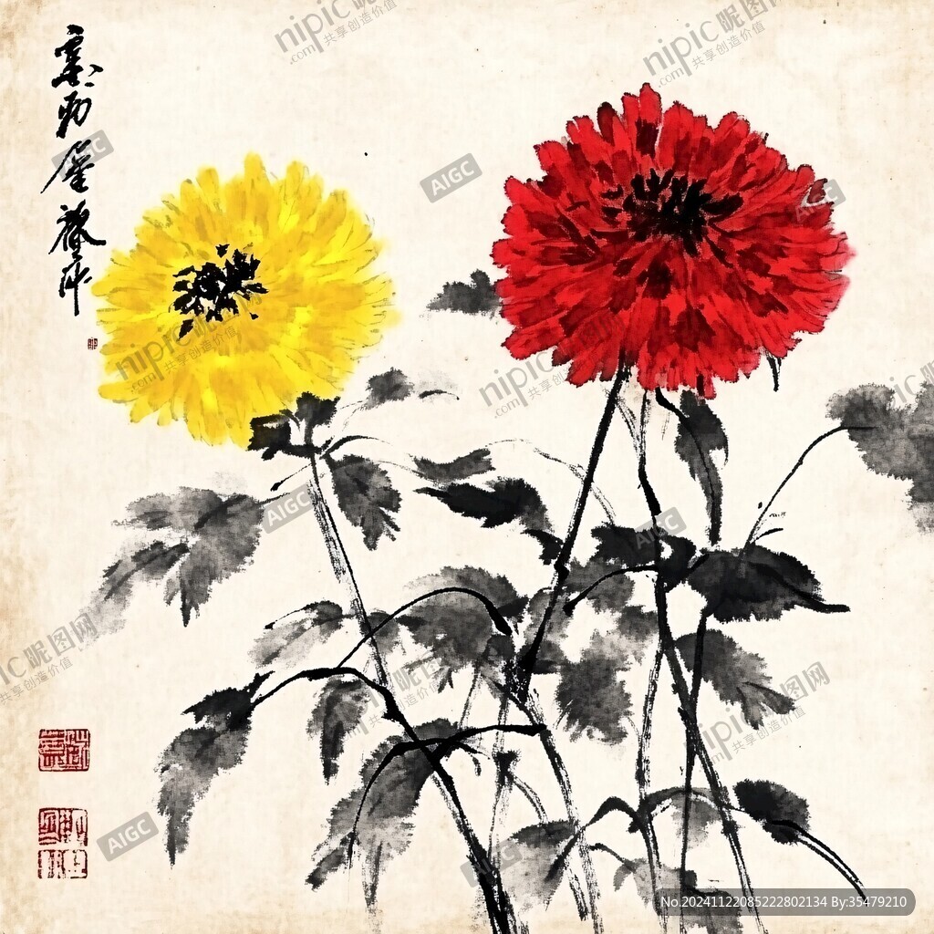 毛筆畫菊花