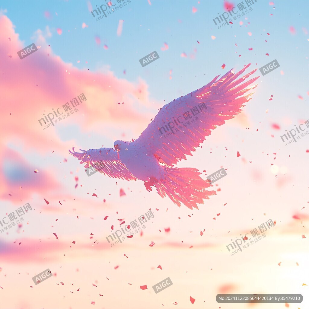 插畫飛鳥落日