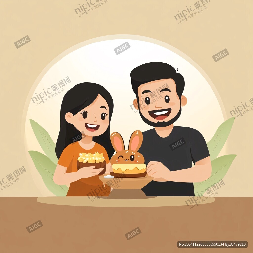 吃月餅插畫