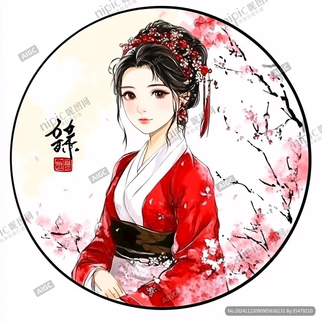 言情插畫團(tuán)扇畫