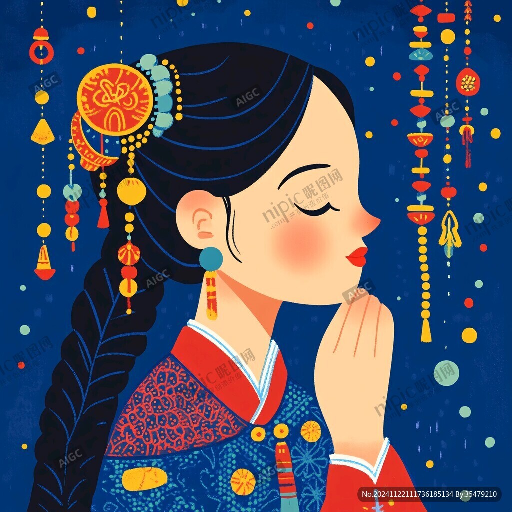 羌族女孩插畫