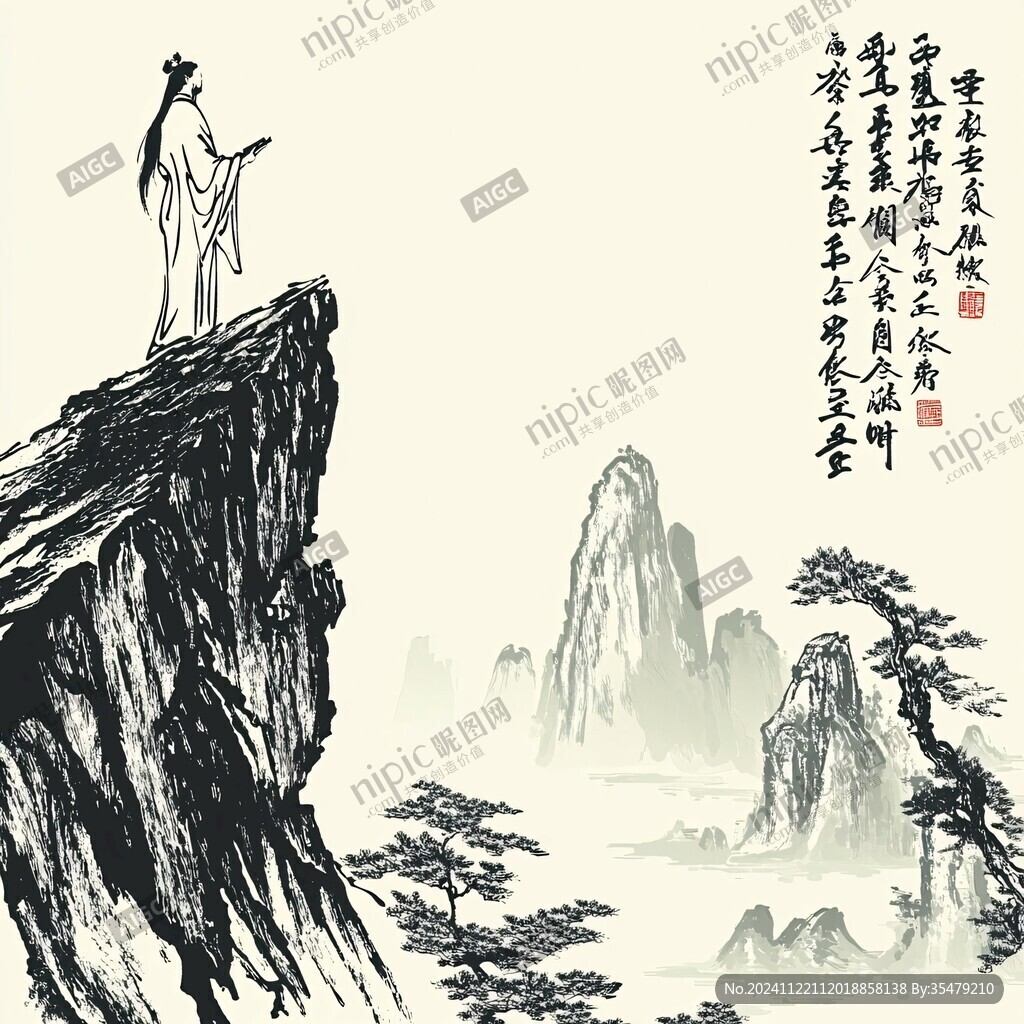 迎客松水墨寫意畫
