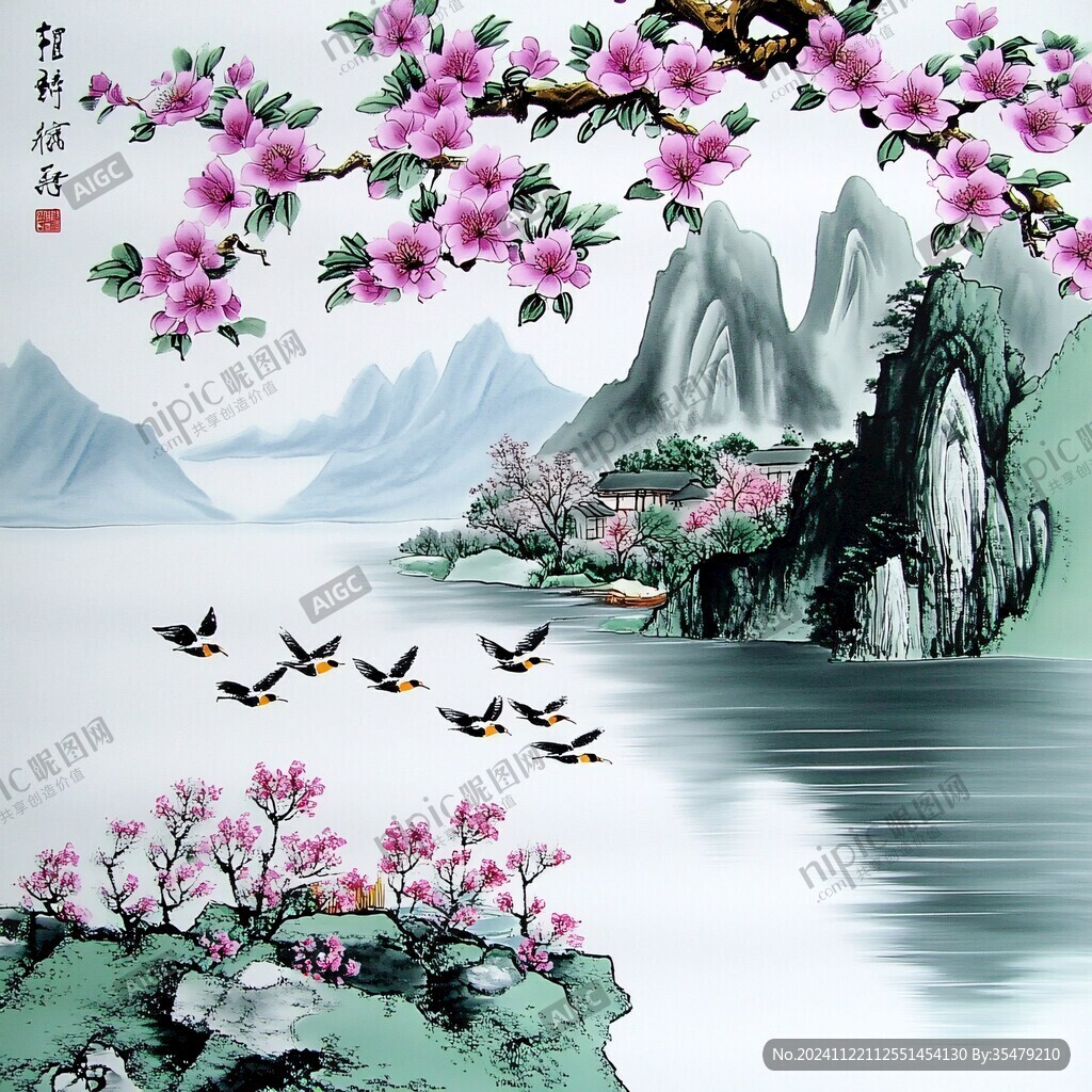 桃花花鳥壁畫