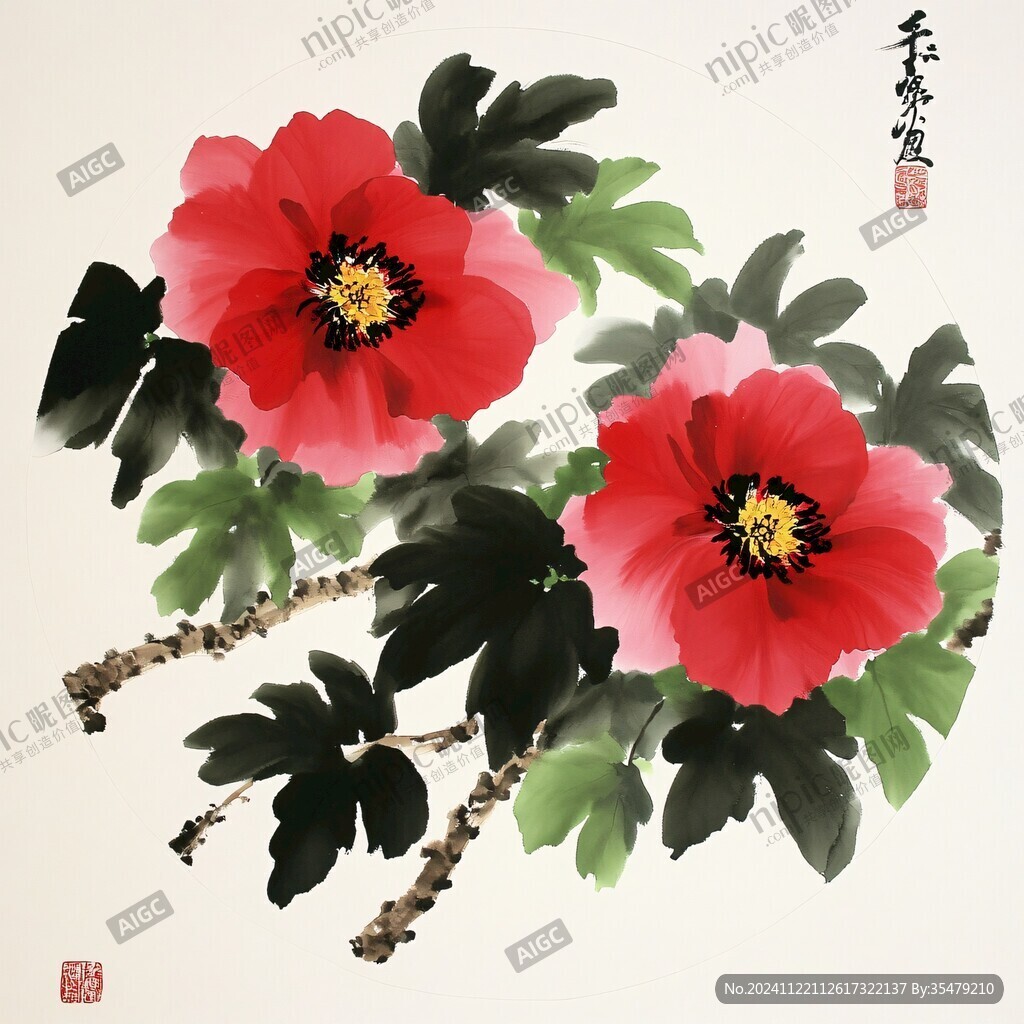 手繪工筆蜀葵
