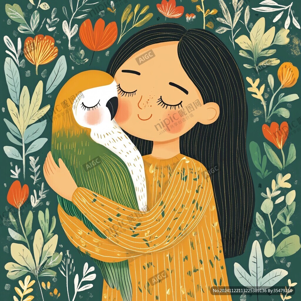 母女擁抱插畫