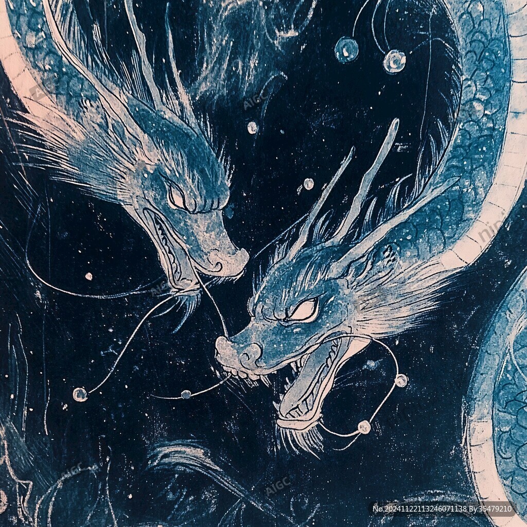 雙龍戲珠插畫