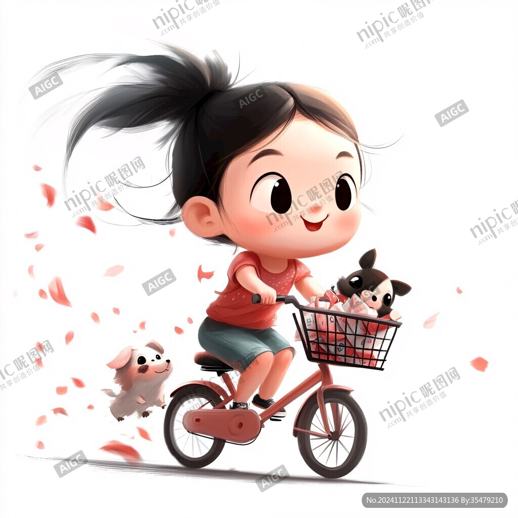 騎車的女孩插畫