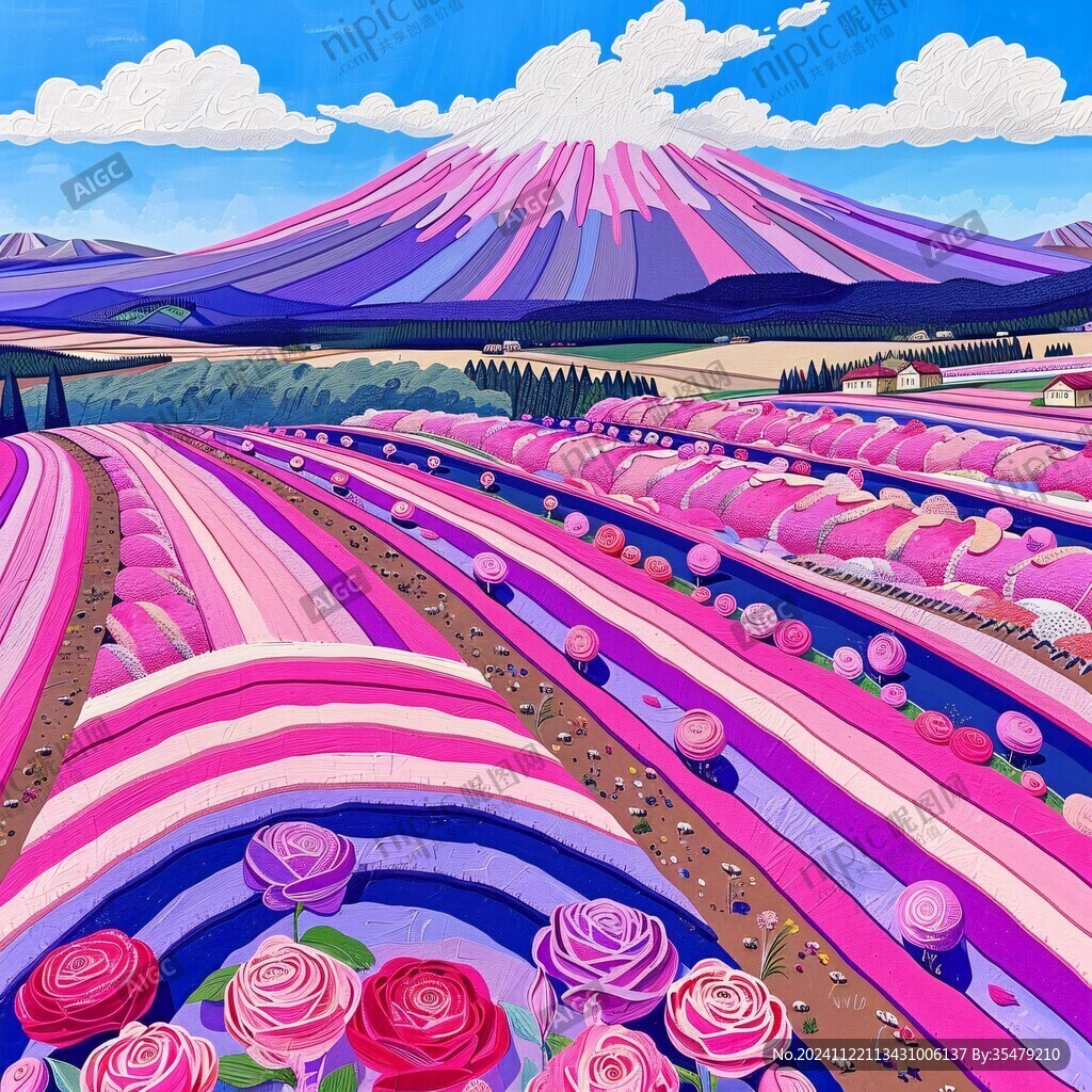 花海里的彩虹山