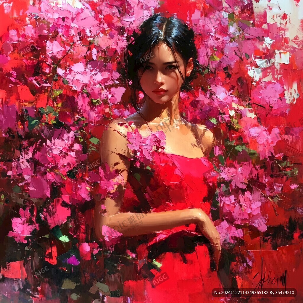 紅裙少女戴花女孩