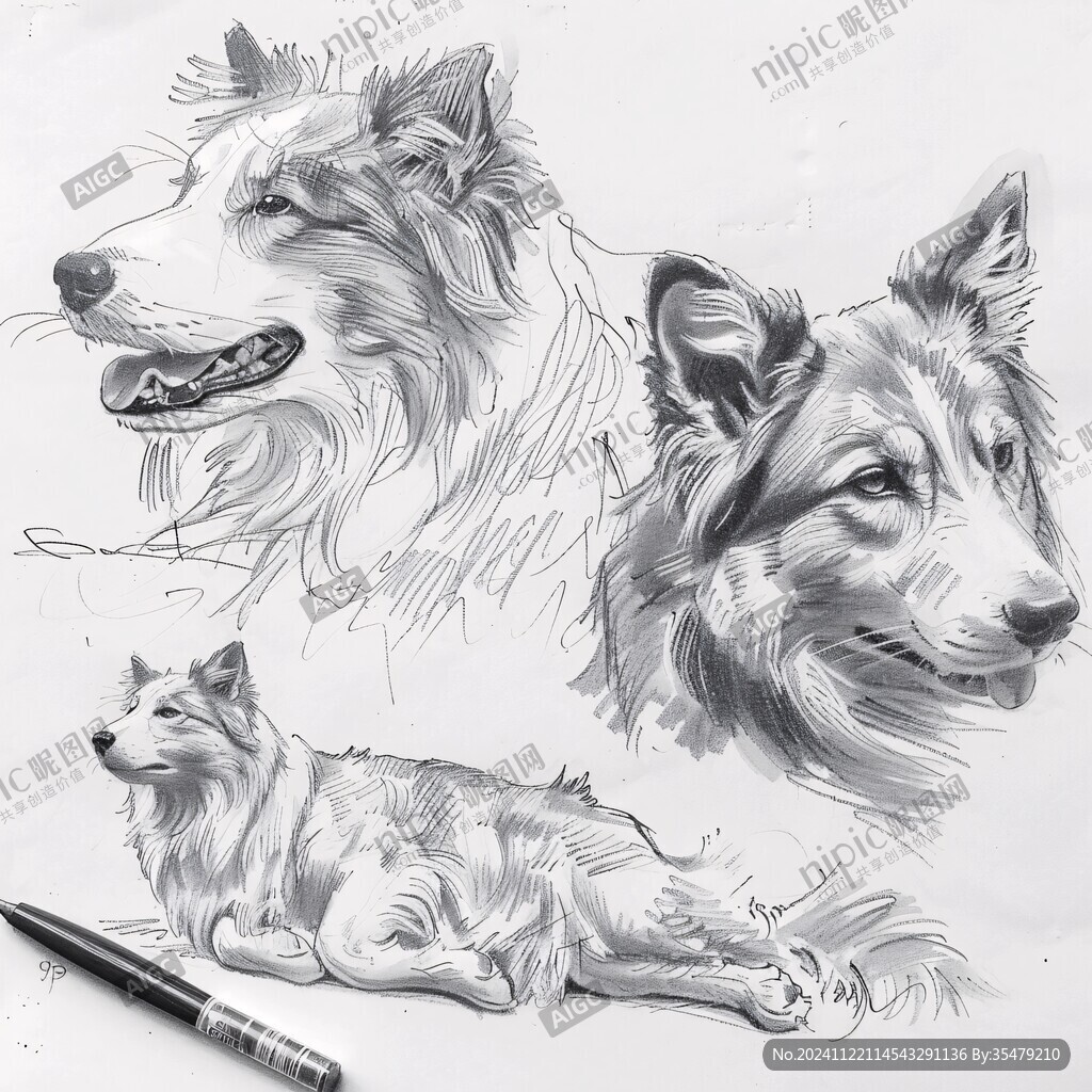 手繪素描狗狗