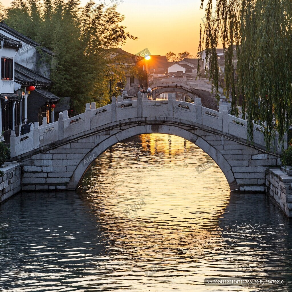 古鎮(zhèn)夕陽下的古橋
