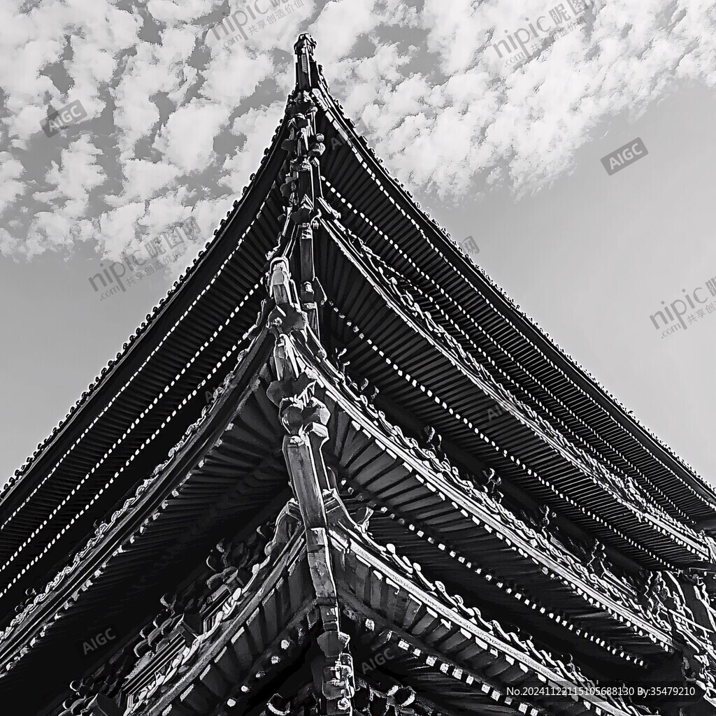 古建黑白照飛檐翹腳