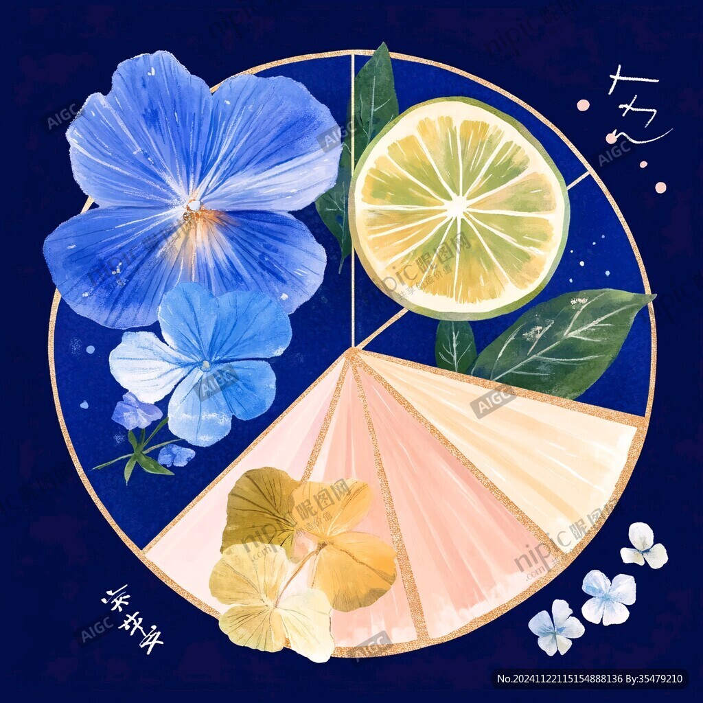 折扇水果插畫