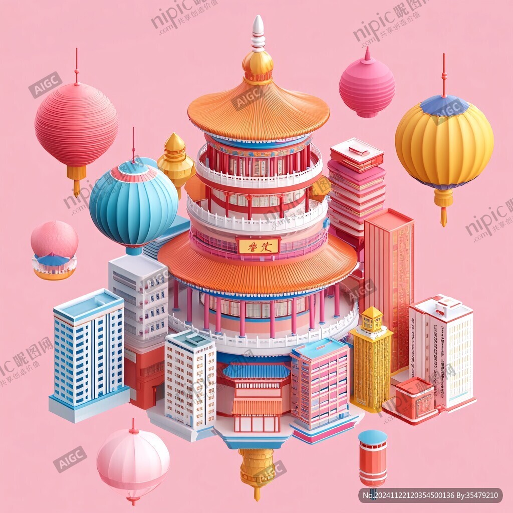 華北地區(qū)城市建筑插畫