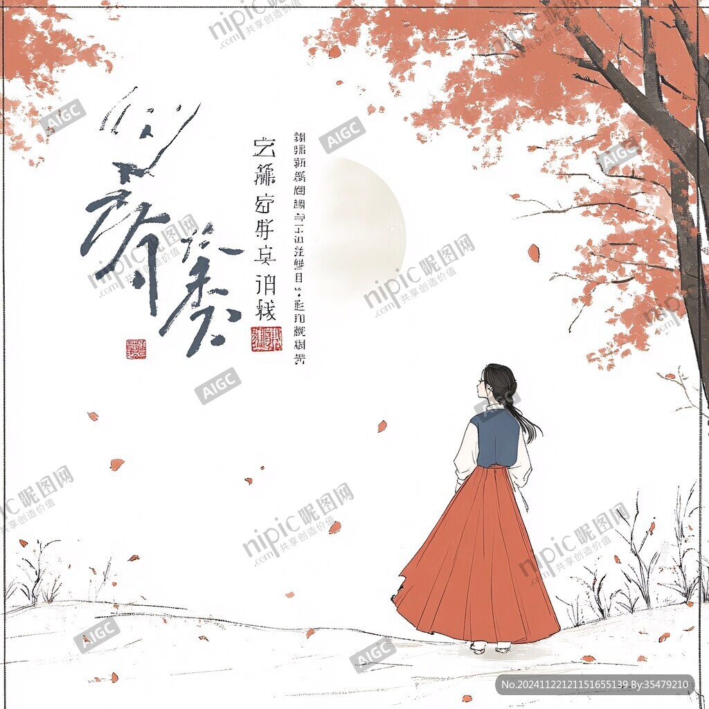 霜降節(jié)氣插畫女孩