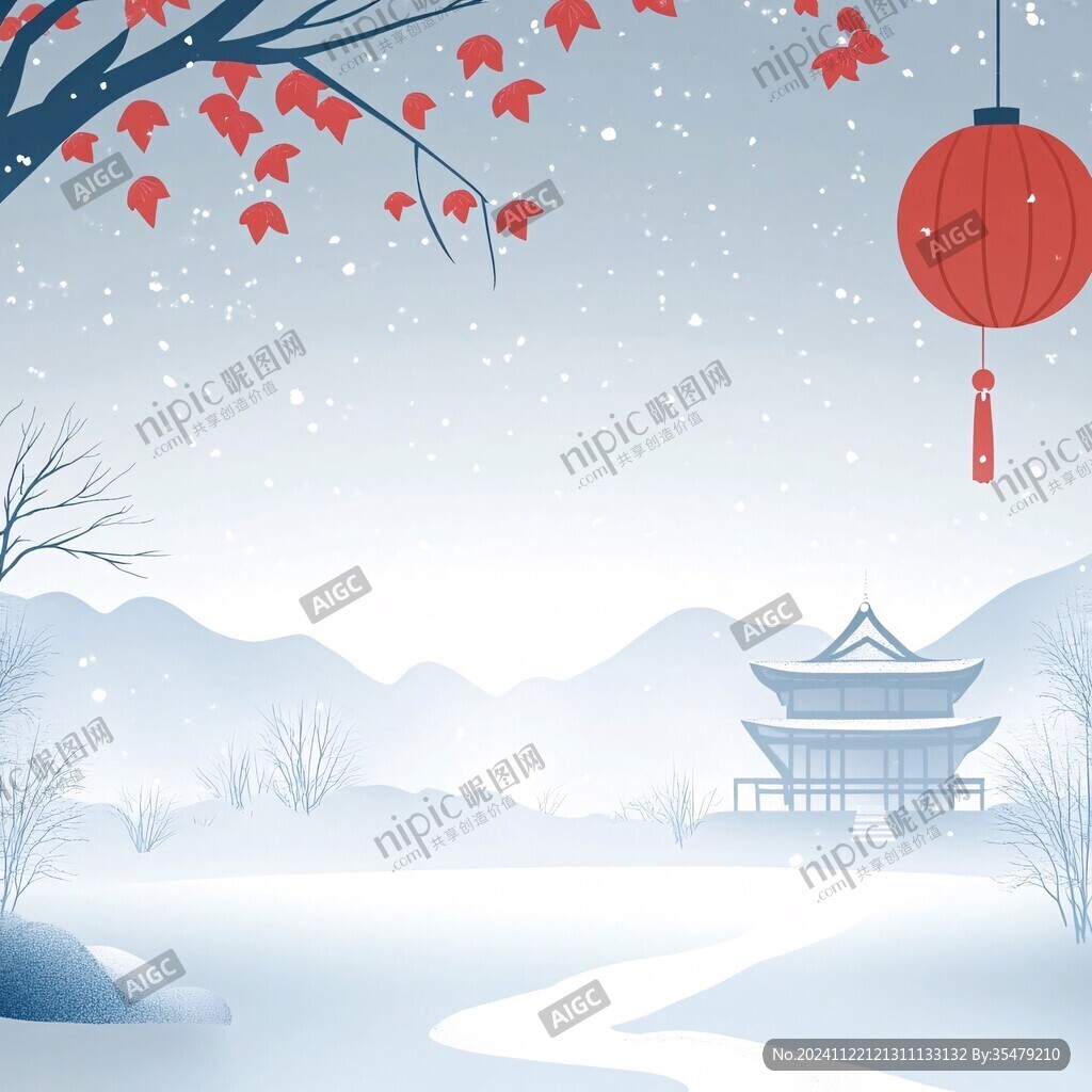 雪景山水插畫