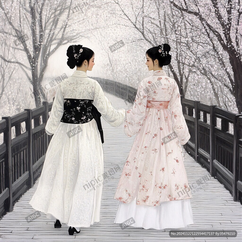 穿韓服的女孩背影