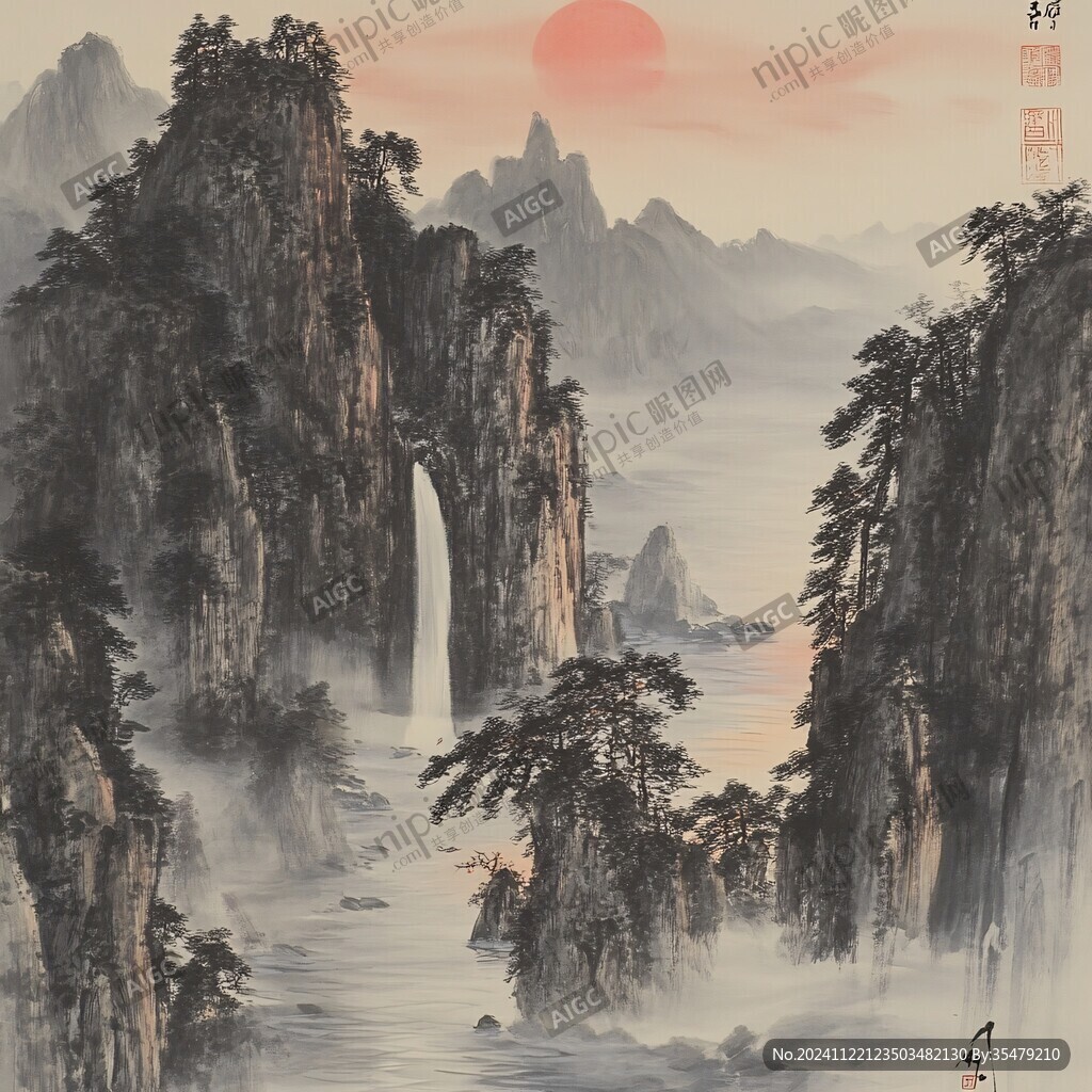 旭日東升山水