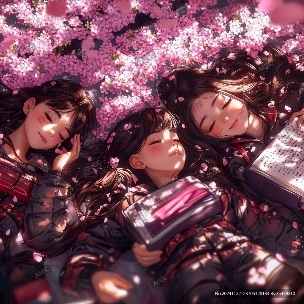 櫻花樹下的少女