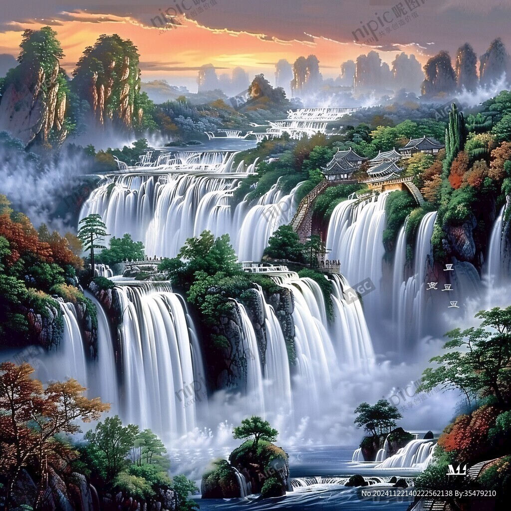 流水生財風景畫