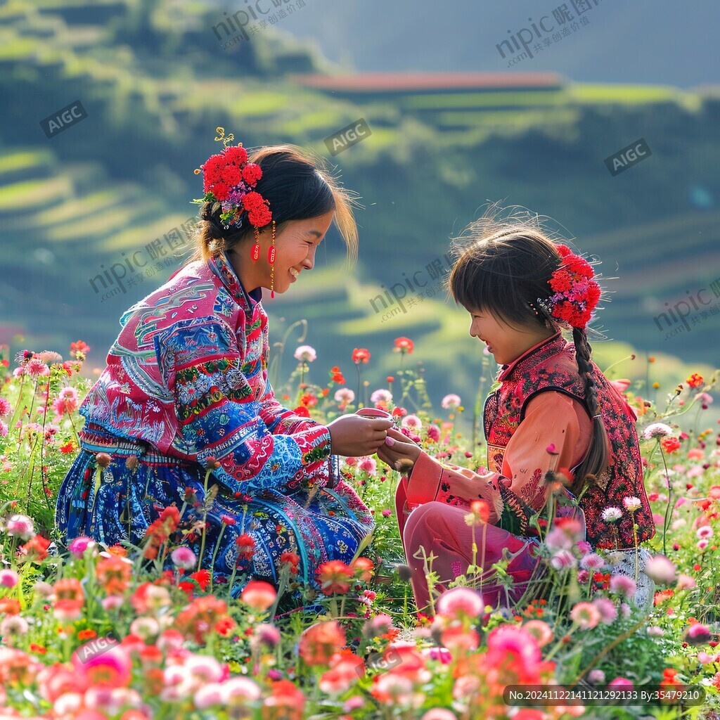 花叢中玩耍